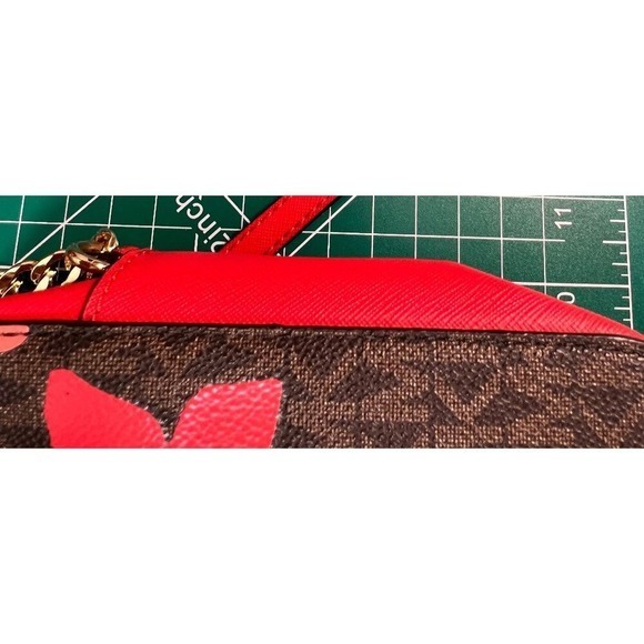 Michael Kors Med Red Leather Jet Set Crossbody Bag Butterfly Embellished Purse - Picture 10 of 11